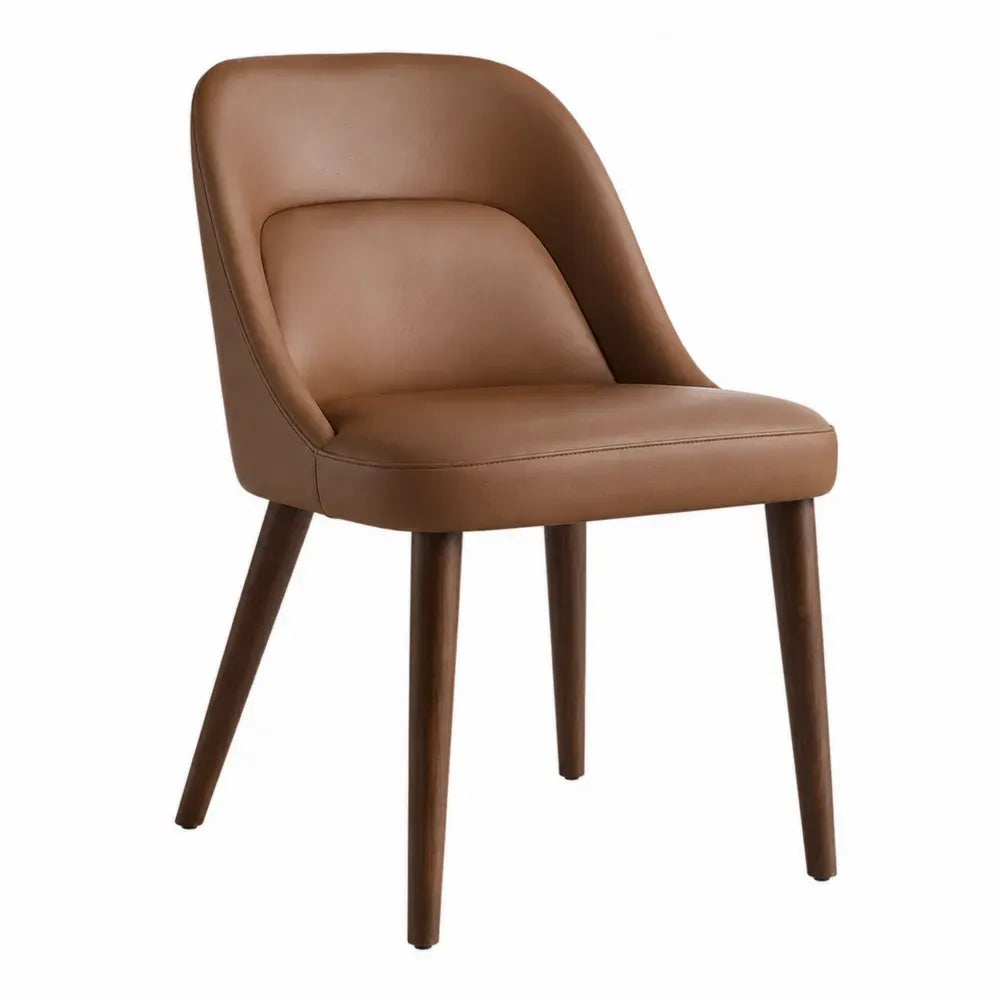 silla de comedor tapizada en piel sintética marrón con patas de madera maciza 52 x 58 x 82 cm diseño moderno