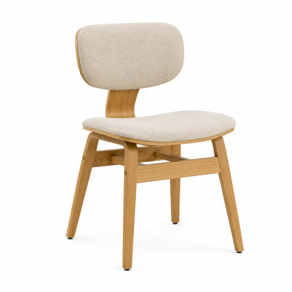 Silla de comedor 82 cm madera maciza de haya asiento tapizado beige respaldo acolchado madera natural clara