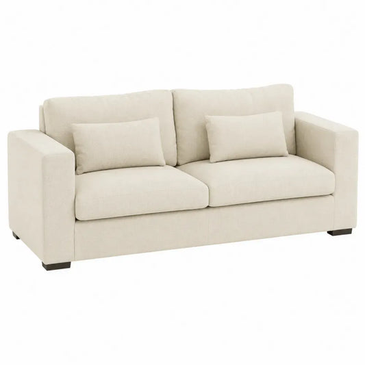 sofá de 2 plazas tapizado tejido poliéster beige estructura de madera de eucalipto 170 cm x 85 cm x 88 cm