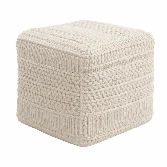Reposapiés puff cuadrado de tejido de punto de algodón beige crema de 40 x 40 x 40 cm con relleno EPS