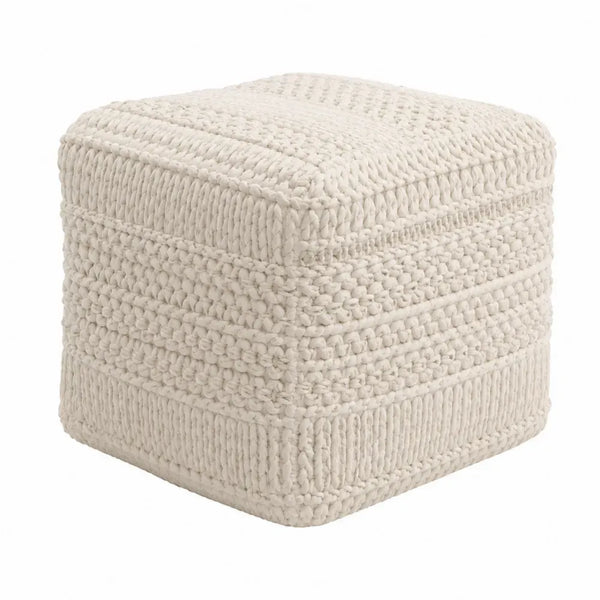 Reposapiés puff cuadrado de tejido de punto de algodón beige crema de 40 x 40 x 40 cm con relleno EPS